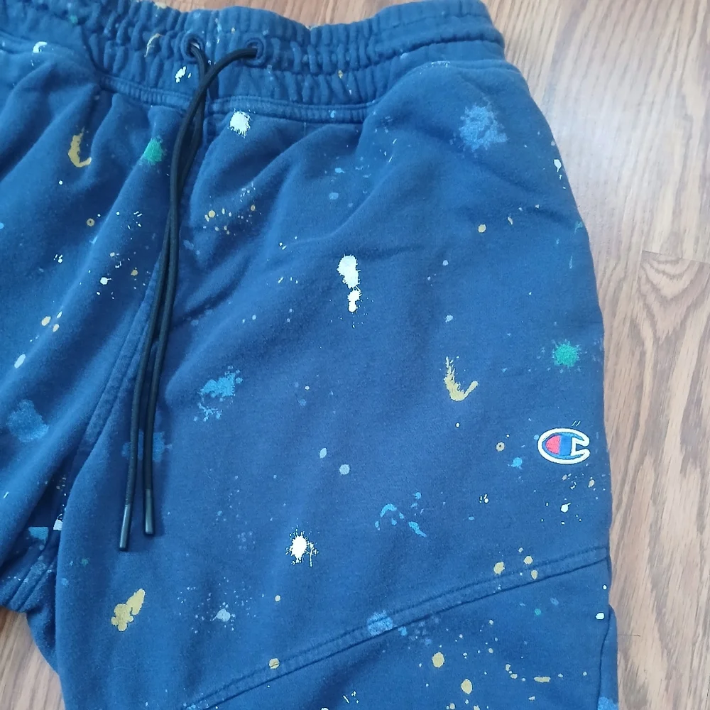 Champion Navy Blue Paint-Splatter Athletic Drawstring Shorts‎